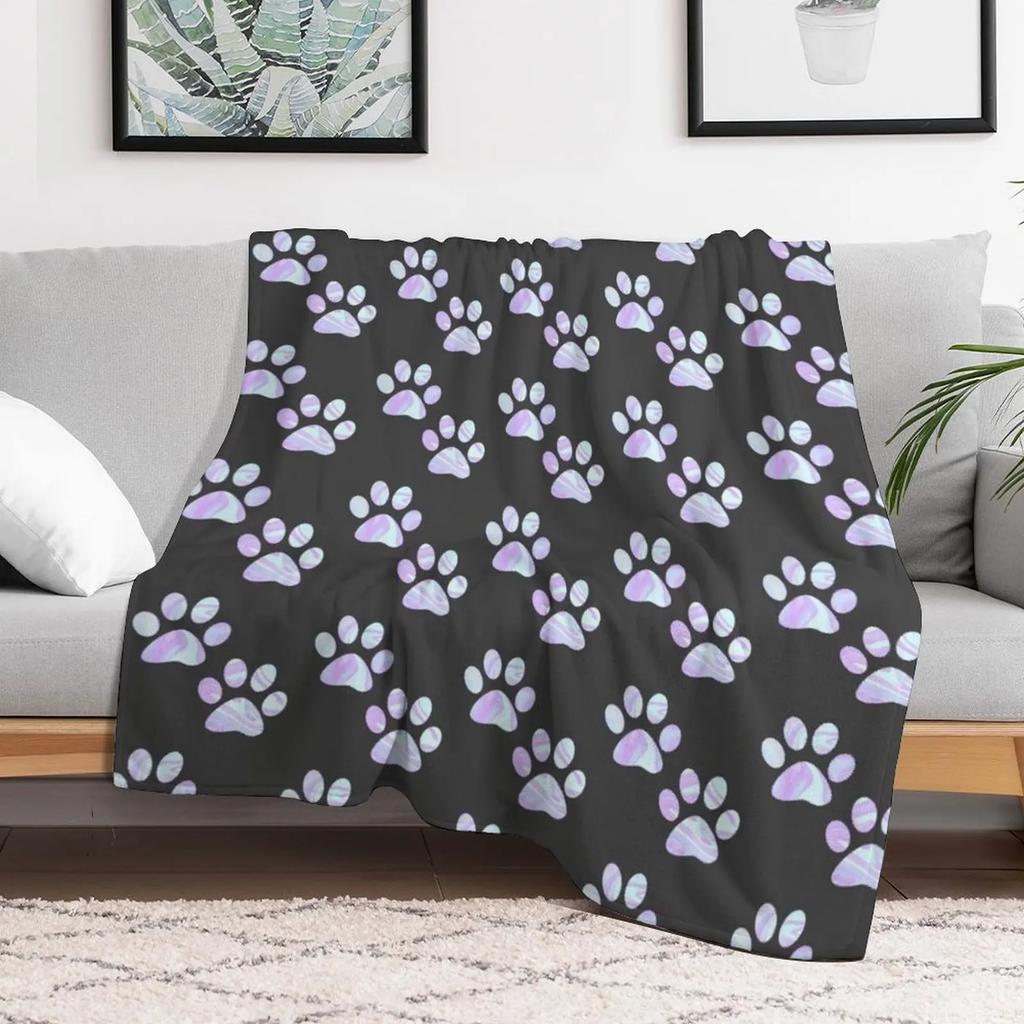 Pastel Paw Prints Throw Blanket All Weather Soft Throw Blanket for Sofa