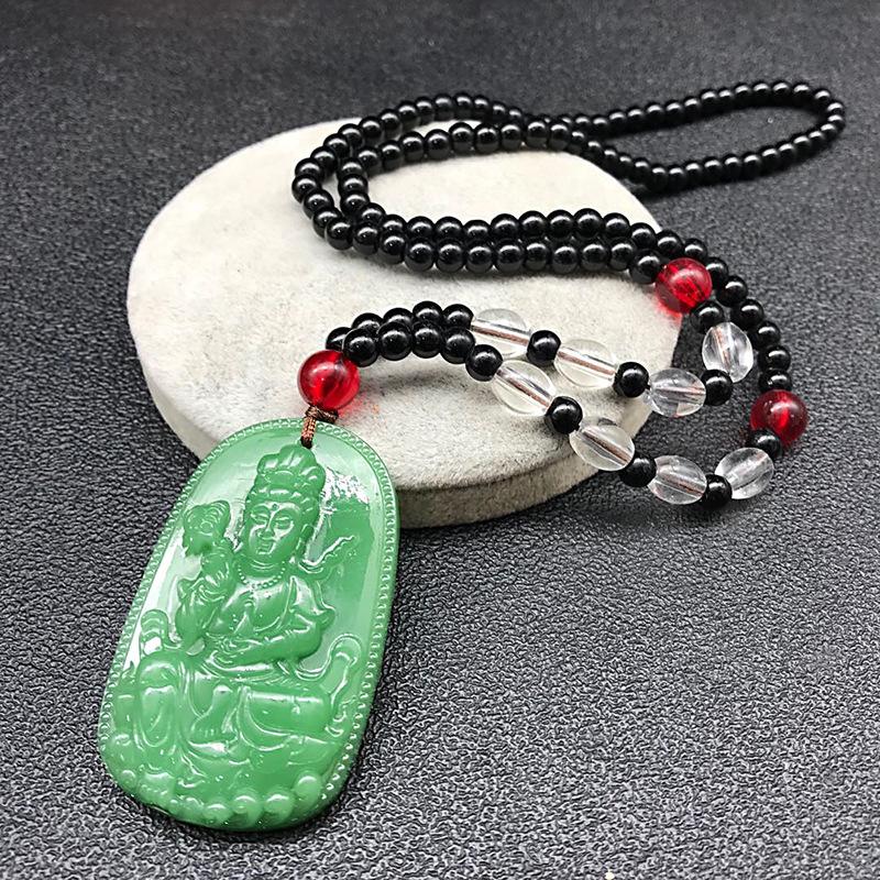 Retro Guanyin Buddha Guan Gong Imitation Jade Pendant Chain Accessories Necklace Ethnic Style Pendant