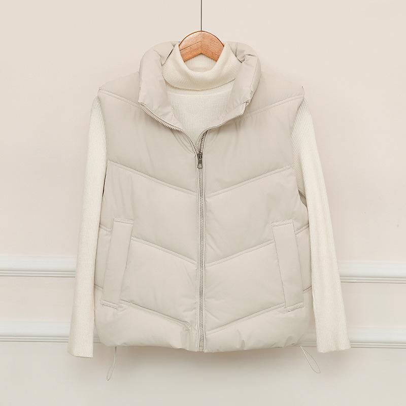 Winter New Down Cotton Vest Women's Simple Fashion Short Stand-up Collar Cotton Jacket Vest Jacket Tide