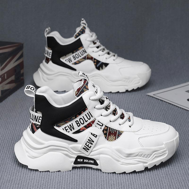 High Top Men's Shoes 2025 Thick Sole Height Increasing Trend Embroidery Versatile Sports Leisure Running Dad