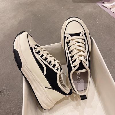 Женская обувь износостойкая нескользящая 2025 весна универсальная повседневная удобная на шнуровке парусиновая на платформе женская вулканизированная обувь