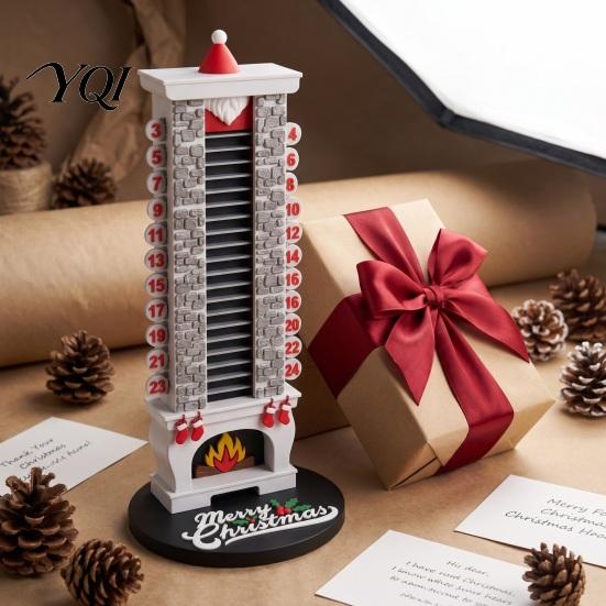 Mechanical Scrolling Calendar 24 Days Christmas Fireplace Advent Calendar, Countdown Ornament with Creative Centerpiece Santa Claus Figures,
