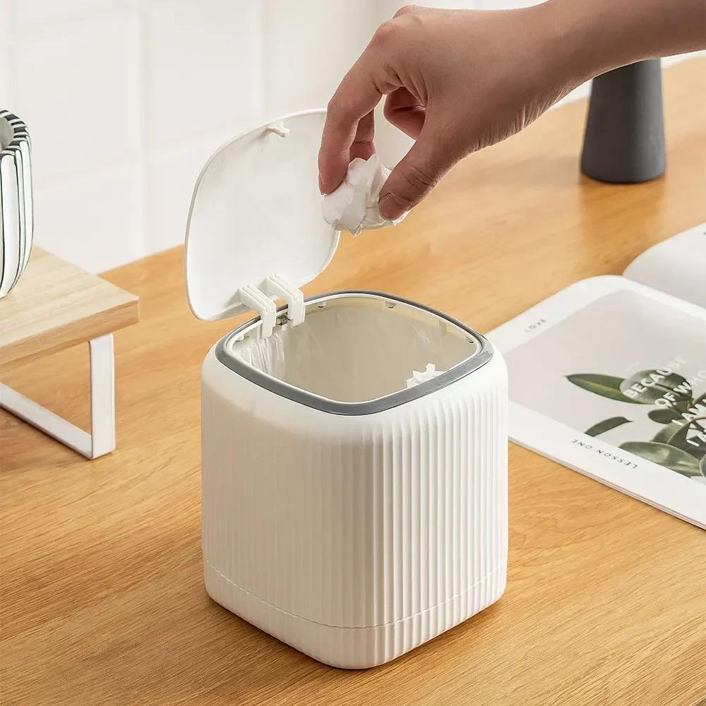 Мини Настольное Мусорное Ведро с Крышкой Внешнее Двойное Ведро Для Мусора Спальня Офисный Стол Коробка Для Хранения Сделано из Прочного Пластика Товары для Дома