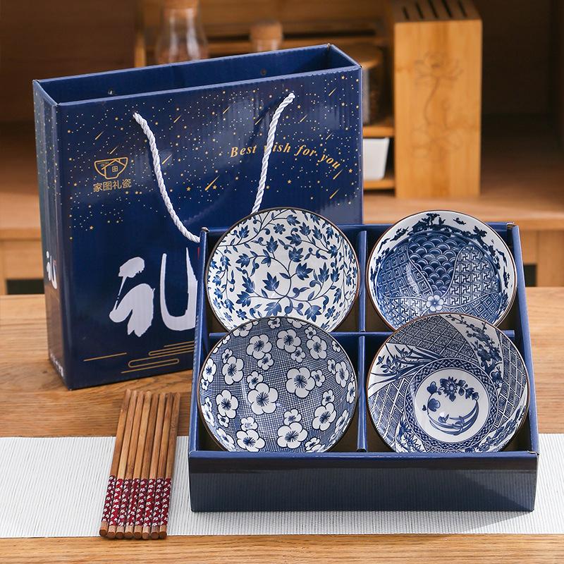 Japanese 4.5 Inch Handmade Bohemian Rice Noodle Sauce Fruits Soup Salad Ceramic Bowls