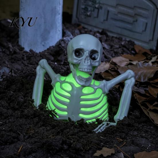 Halloween Holiday Gift Half Body Skeleton Decoration, Realistic Spooky Light Up Plastic Theme Party Supplies for Graveyard, Haunted House, Outdoor