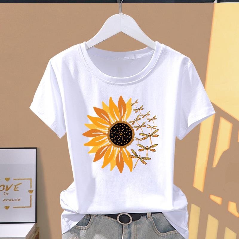 Asian Size- Clothing Casual Dragonfly Trend Cute Sweet 90s Print Ladies Female T Women's Summer Top Fashion Graphic Tee Short Sleeve T-shirt
