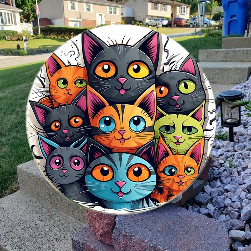 Cat Round Wooden Suncatcher Window Hanging Four Seasons Pendant Christmas Gift Valentine's Day Home Decor