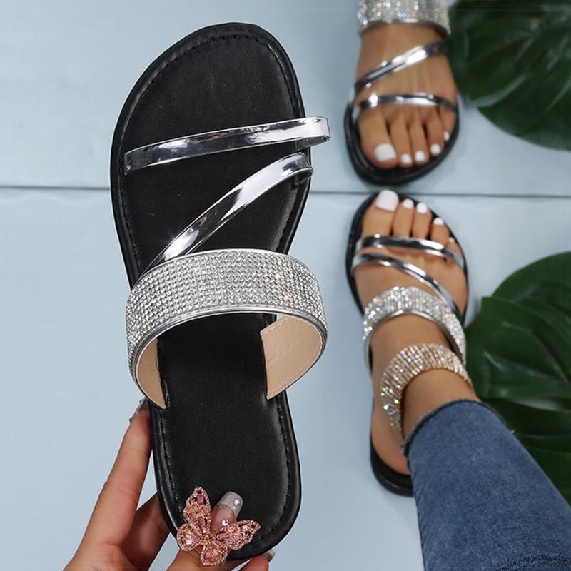 Женские сандалии Bling Bling Женская обувь на лето Сандалии Новые плоские сандалии Модные тапочки Sandalias De Mujer Летняя обувь