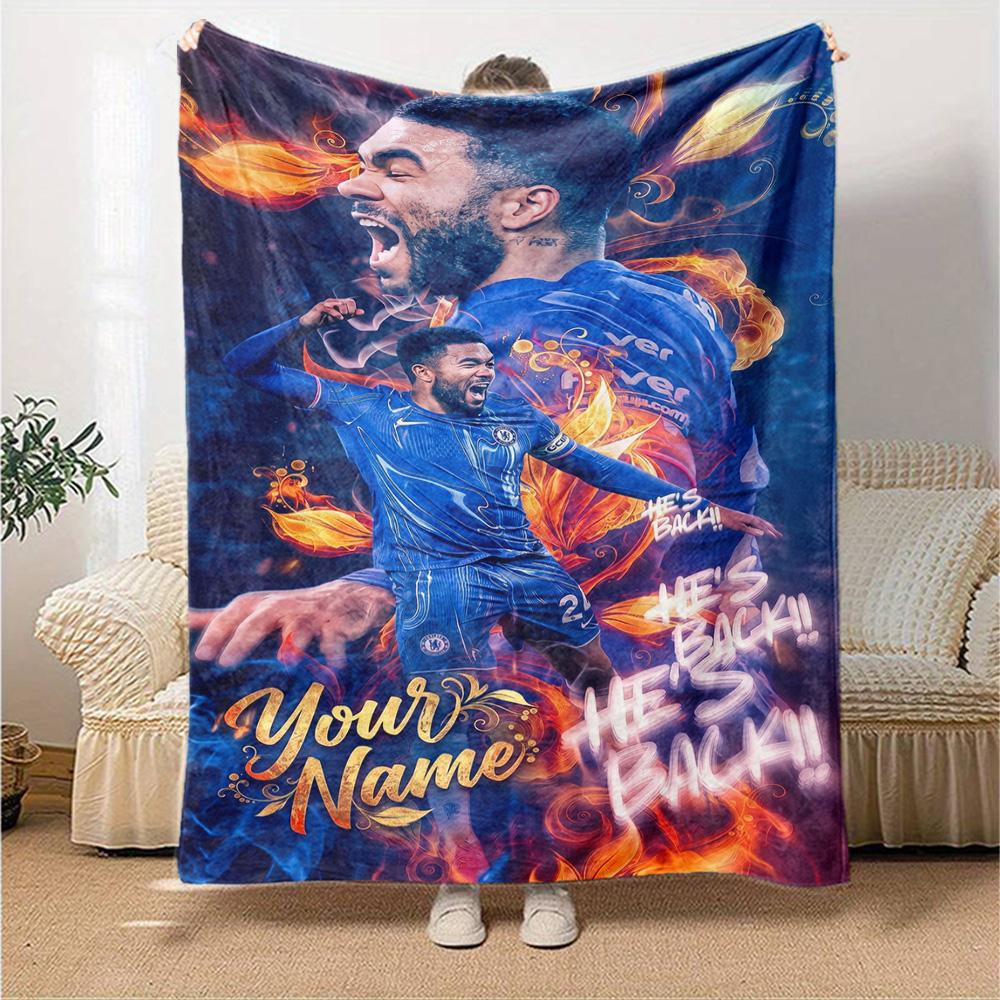 Chelsea Fc Football Player Customize Your Name Blanket Lightweight Customizable Blanket Ultra-Soft Perfect for Home Decor Seaside Nap Chair