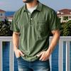 Мужская футболка с потертыми лацканами, повседневная футболка с коротким рукавом, летняя футболка с воротником на пуговицах и карманом для работы, повседневной носки на улице