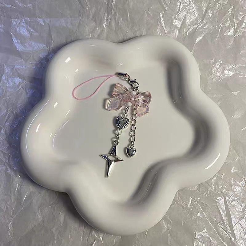 Творческий ручной работы синий бант прозрачное сердце бусины шнурок подвеска ремешок милый узел звезды кулон девушка женщина брелок шнурок для телефона