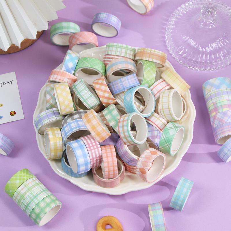 60 Rolls of Japanese Paper Notebook Set - Fresh Checkered Salt Series for Beginners, DIY Material & Notebook Tape