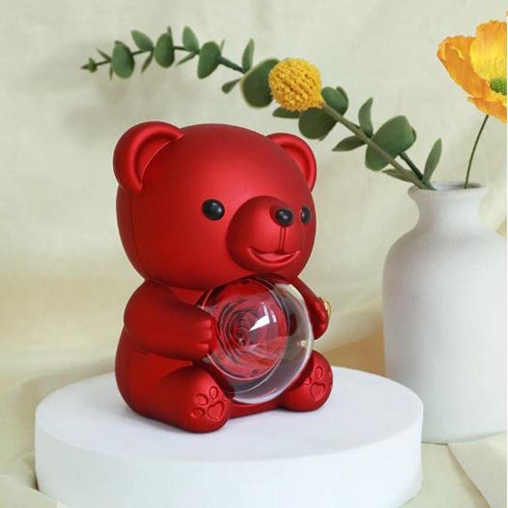 Cute Rotating Hugging Bear Jewelry Box Romantic Rose Bear Gifts Box  Birthday Gift