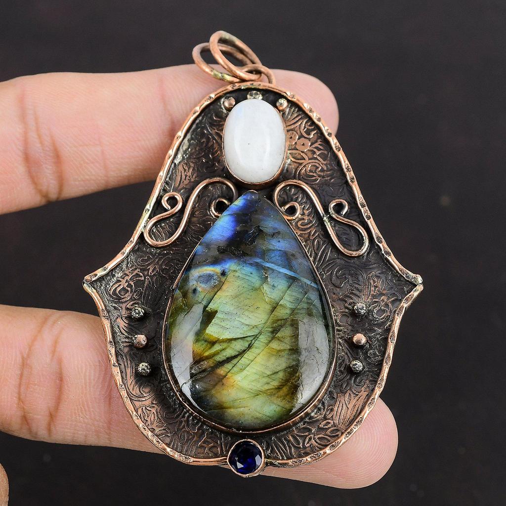 Labradorite Pendant Rainbow Moonstone Pendant Tanzanite Quartz Pendant Copper Pendant Elegant Gemstone Pendant Handmade Jewelry Gift for Him
