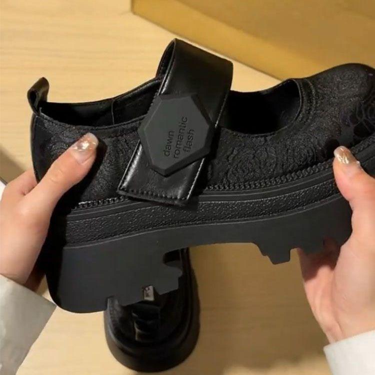 Национальный стиль на толстой подошве, новые китайские туфли-лодочки из маленькой кожи с принтом и вышивкой, женские, лето 2025, новая ретро британская обувь Мэри Джейн