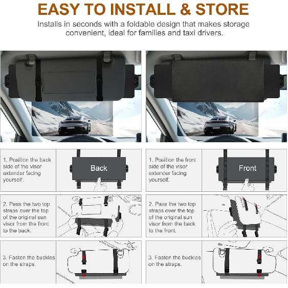 Sun Visor Extender For Car, Visor Extender Sun Blocker, Sun Visor Extender With Anti-Glare Lens Blocks UV & Sunlight, Adjustable Car Sun Visor For