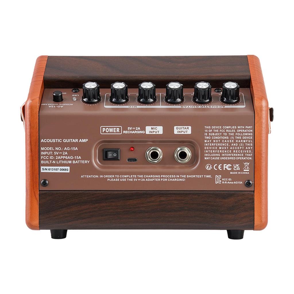 AROMA AG 15A 15W Портативный усилитель для акустической гитары, усилитель, BT-колонка, встроенный перезаряжаемый аккумулятор с микрофоном