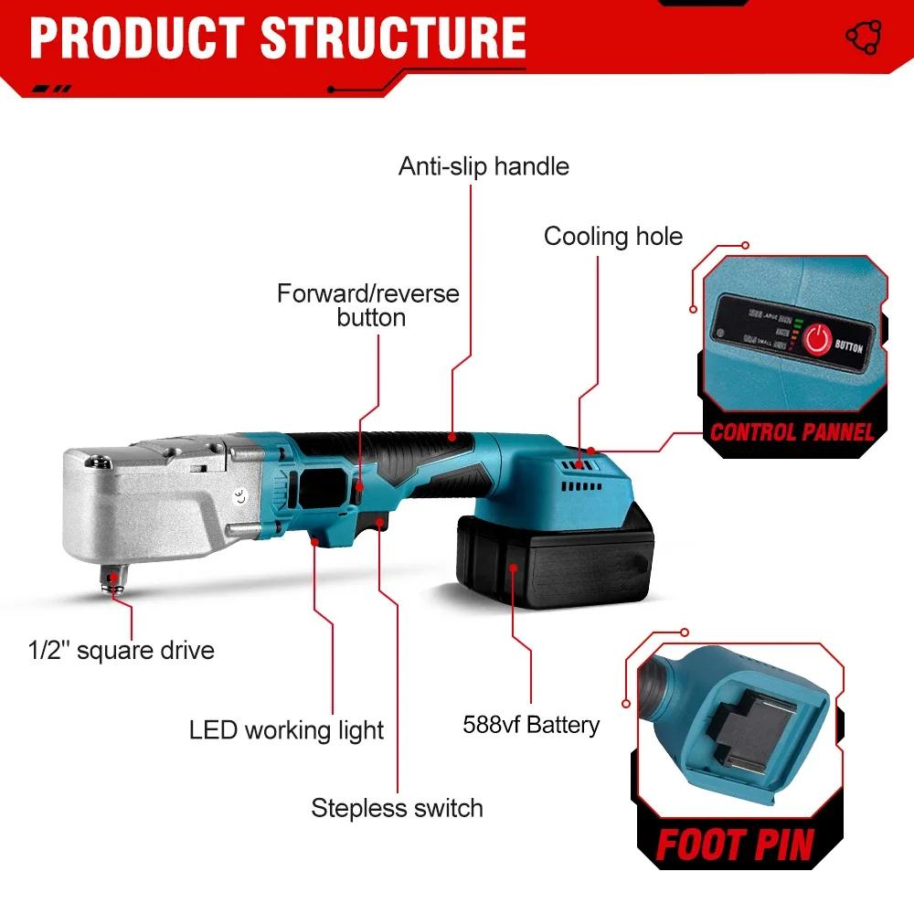 Бесщеточный электрический ключ с трещоткой 1000 нм, набор ключей с трещоткой 1/2 дюйма, винт для снятия электроинструмента, гайка, ремонт автомобиля для аккумулятора Makita 18 В