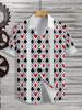 Men'S Casual Short-Sleeve Hawaiian Holiday Shirt - Poker Print, White with Red And Black Playing Card Design, Button-Up, Casual | Poker Print Shirt |