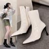 New Style Fashion Retro Women's Pointed Short Boots New Style High Heels Lacquered Leather Comfortable Boots Zapatos Mujer