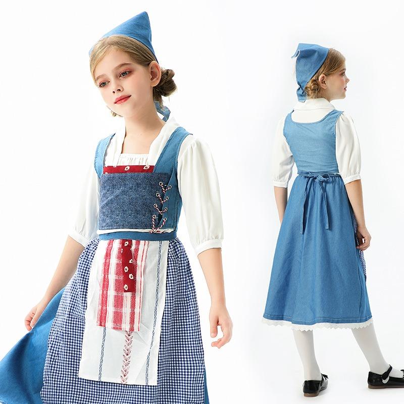 Halloween Children's Costumes European Pastoral Girls' Clothing Medieval Manor Civilian Skirt Vintage Maid Clothing