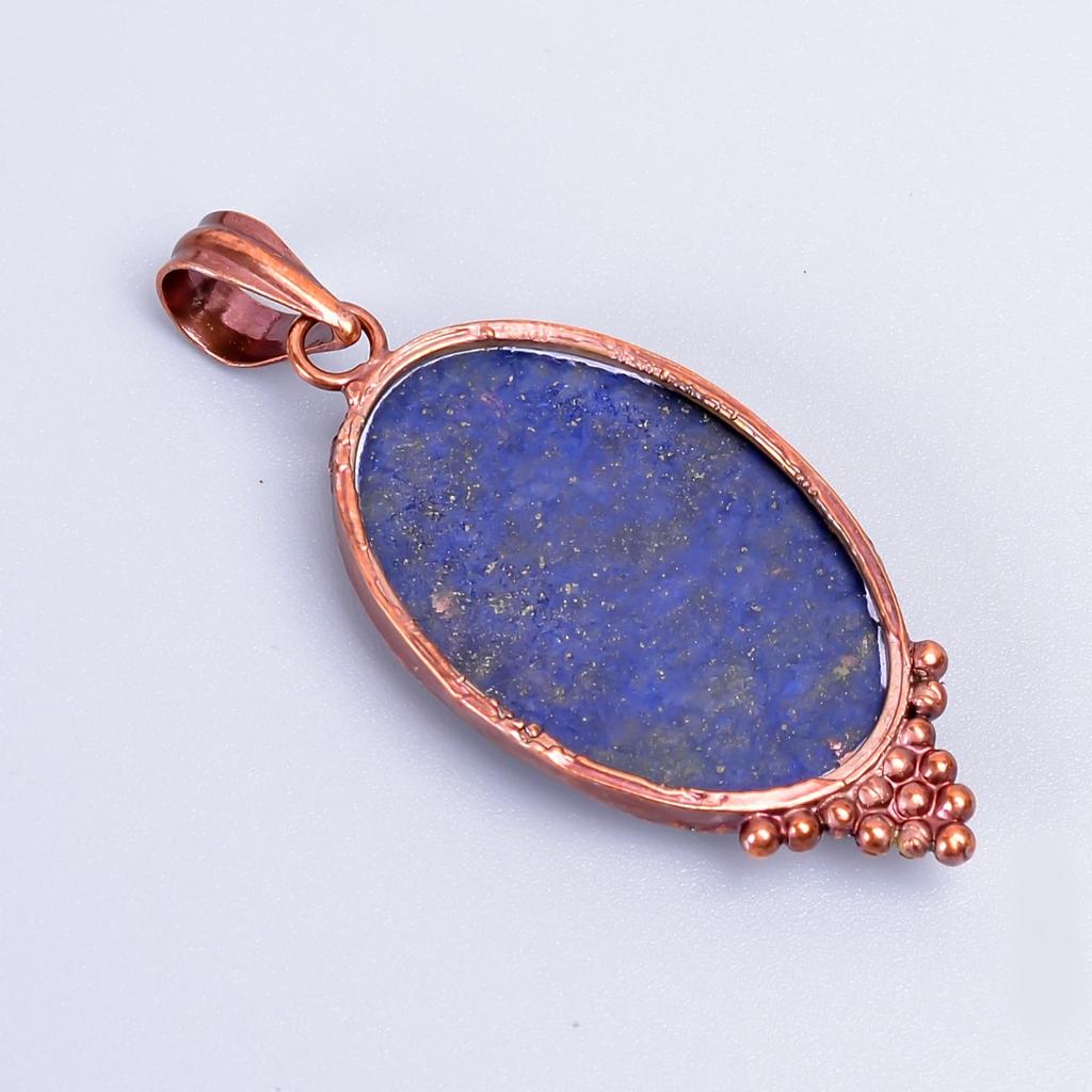 Natural Lapis Lazuli Copper September Birth Electroformed Handcrafted Pendant V-53