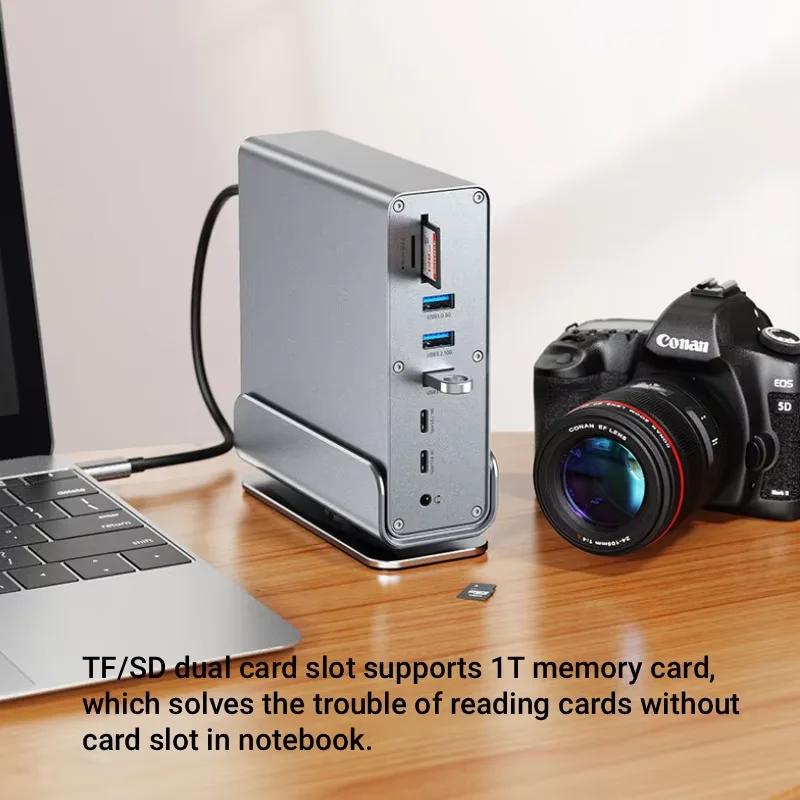 15-в-1 USB-C Док-станция Type-C 4K60Hz Хаб с HDTV PD 100 Вт USB 3.0 SD/TF RJ45 1000 Мбит/с 3,5 мм Аудио для Ноутбука