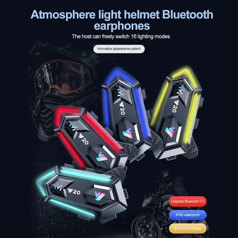 Y20 Мотошлем Bluetooth гарнитура с RGB подсветкой Handsfree звонки Шумоподавление Водонепроницаемые Беспроводные Мотоциклетные наушники 1000 мАч