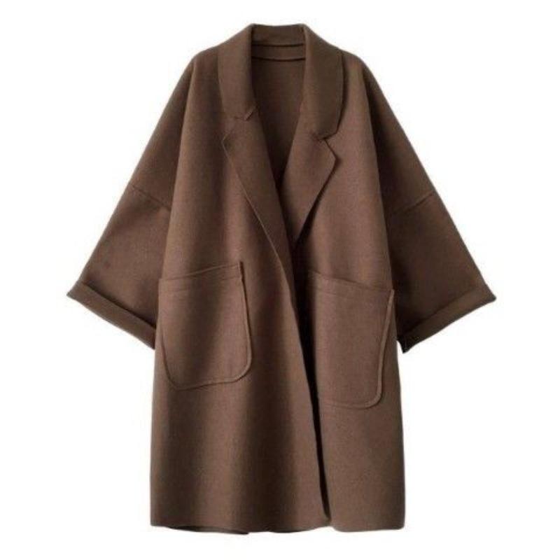 Large Size Women's Autumn and Winter Woolen Trench Coat Loose Woolen Coat Cardigan