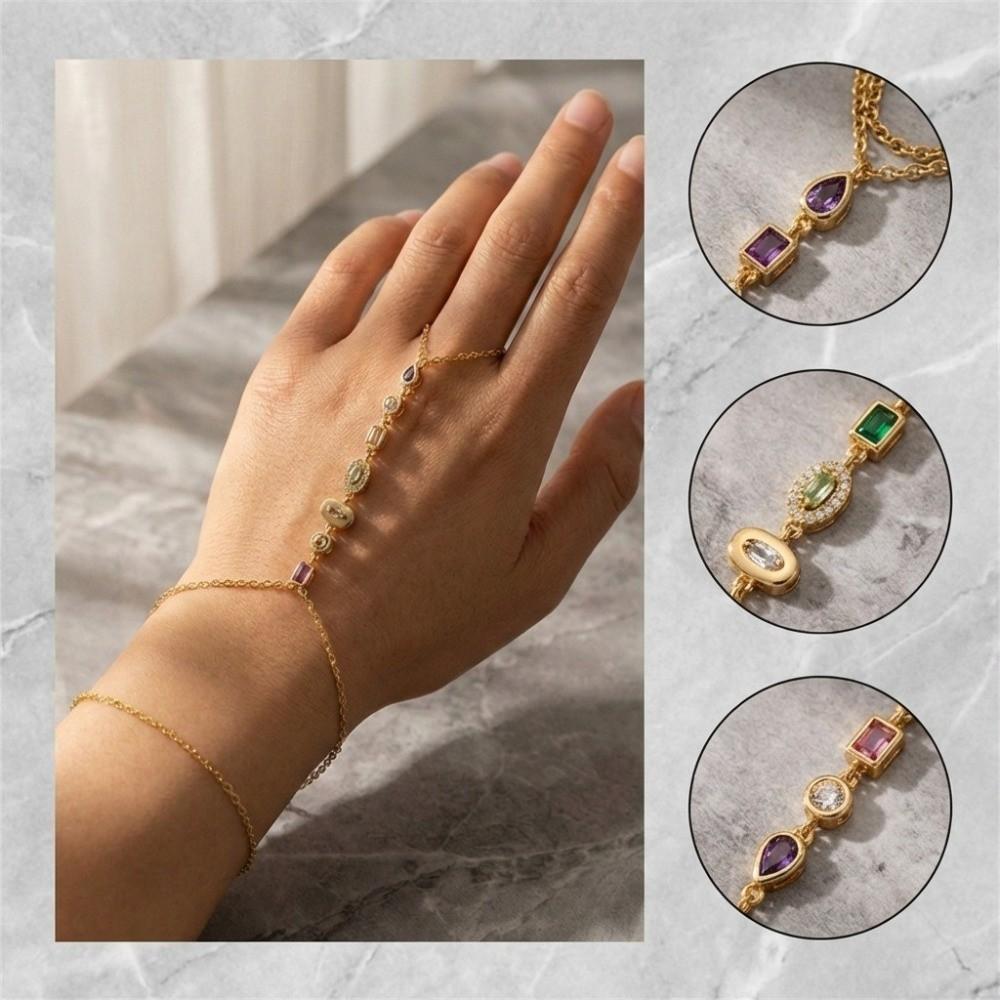 Vintage Hand Chain Bracelet Water Drop Shape Finger Connect Bracelet for Women