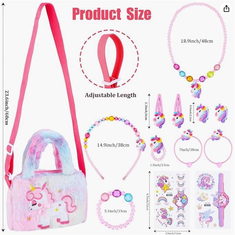 Подарок в виде сумочки-единорога, набор украшений в виде сумочки-единорога, детские украшения в виде ожерелья-браслета-единорога, кольцо, заколка для волос, ролевая игра для маленькой девочки