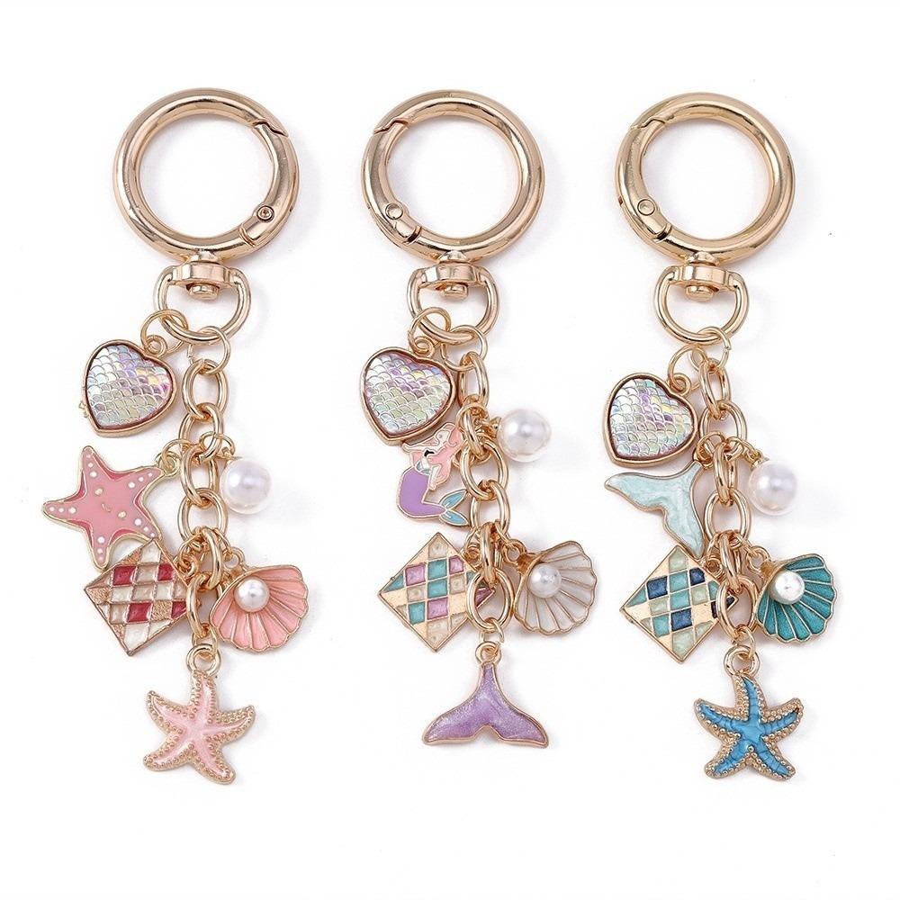 Pearl Shell Starfish Keychain Love Heart Key Ring Pendants Shell Starfish Keyring Summer Beach