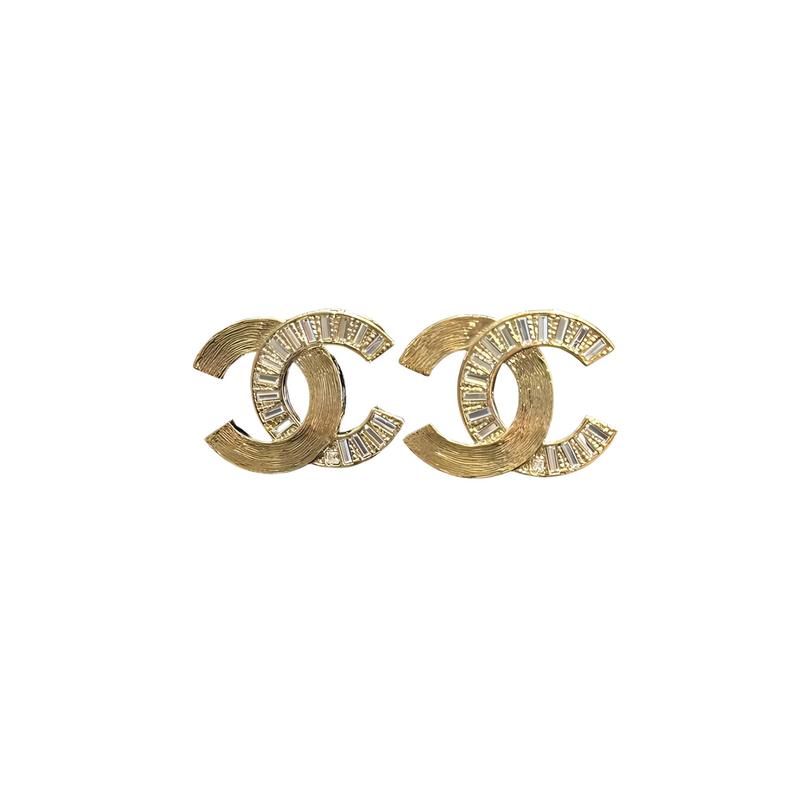 Chanel [Новинка 24S] новые золотые квадратные стразы двойная двойная C серьги-гвоздики