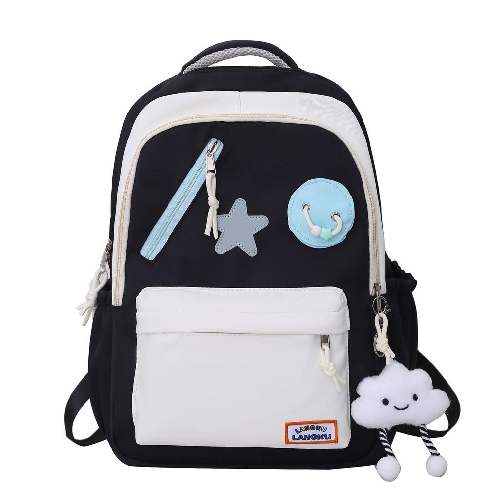 Campus middle school students new fashion schoolbag women's large-capacity contrasting color high school students backpack cute star versatile bag