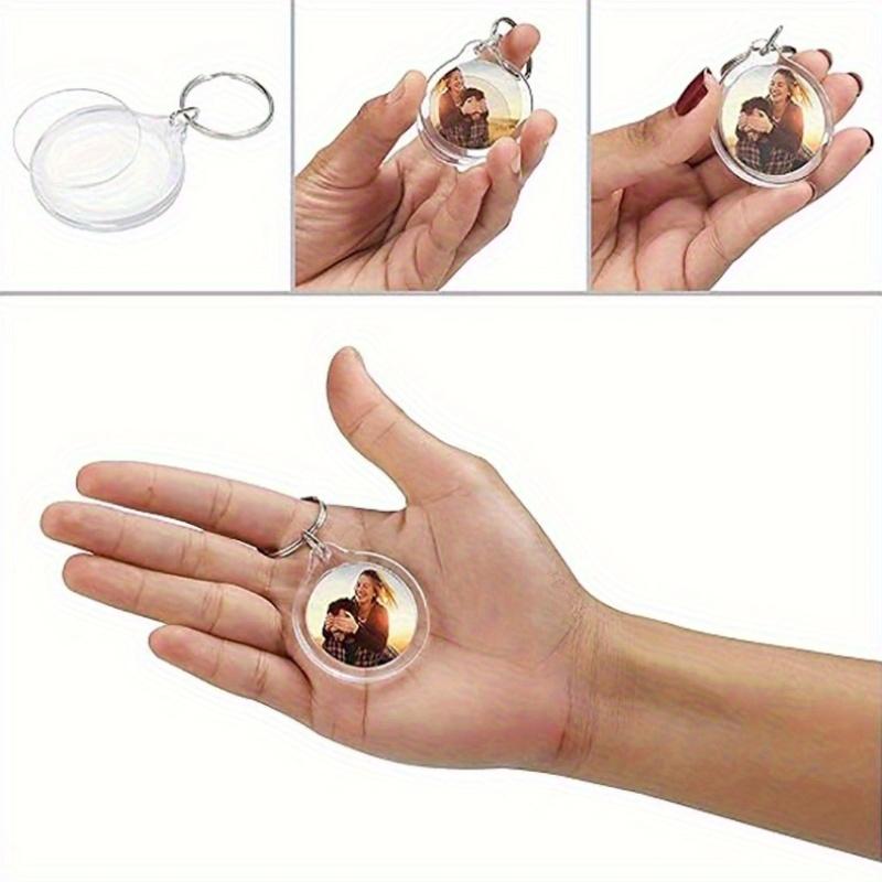 Набор брелоков для ключей с фоторамкой из 50 штук, прозрачные акриловые брелоки для ключей с фоторамкой, круглые брелоки с пустой вставкой для фото для DIY-крафта