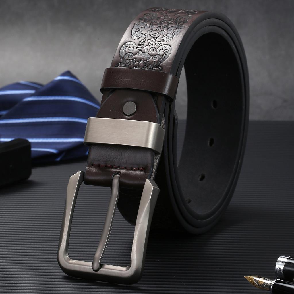 Мужской тисненый перфорированный ремень, пряжка из искусственной кожи, пряжка из сплава, всесезонный ремень
