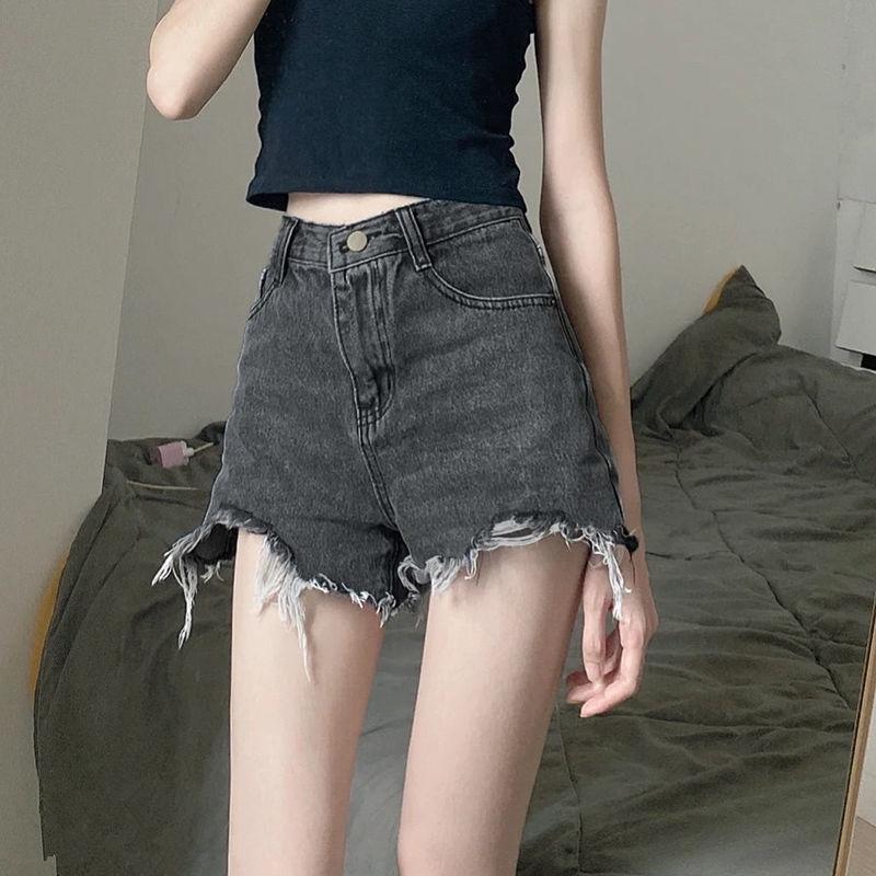 Broken Hole Denim Shorts Tide Women's Summer High-waisted Loose Thin Wide-legged Raw Edge Shorts
