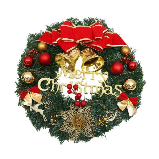 12 Inch Christmas Wreath Decoration for Front Door Artificial Wreath with Bells Balls Bows for Indoor Outdoor Holiday Decor