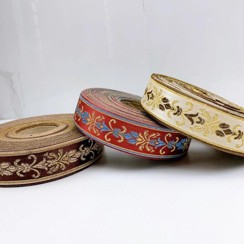1 Meters Stylish Jacquard Ribbons Floral Embroidered Straps Woven Lace Trim For Garment Bag Curtain