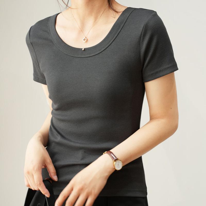 High-end Versatile Cotton U-neck T-shirt Women's Short-sleeved Summer New Loose Slim T-shirt Top Bottoming Shirt