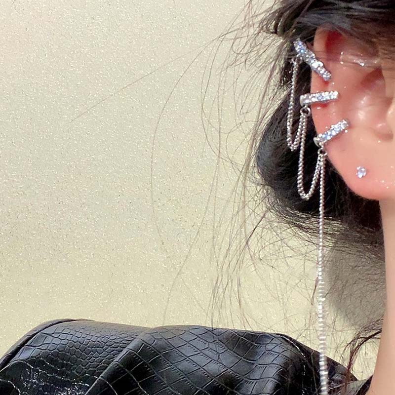Сверкающий циркон, длинная цепочка с кисточками, зажим для ушей для женщин, модный простой без пирсинга, поддельные хрящи, манжеты для ушей, вечерние ювелирные изделия, подарки