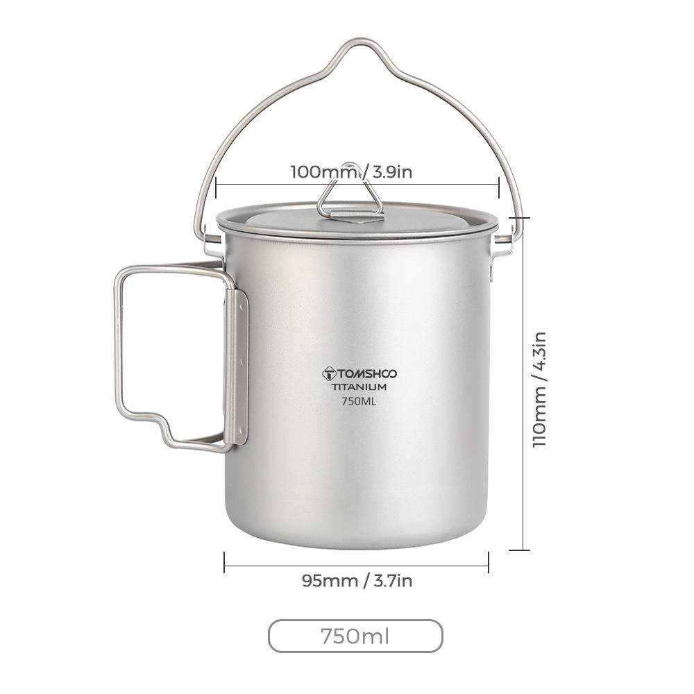TOMSHOO Титановый горшок 750 мл Сверхлегкий портативный подвесной горшок с крышкой и складными ручками для улицы