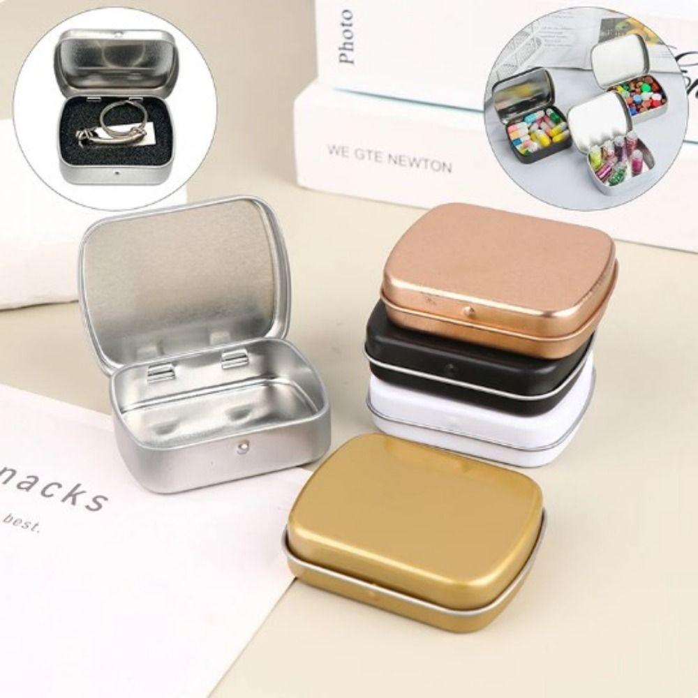 With Lid Rectangular Candy Box Sealed Mini Pill Case Portable Flip-top Iron Box Storage Box