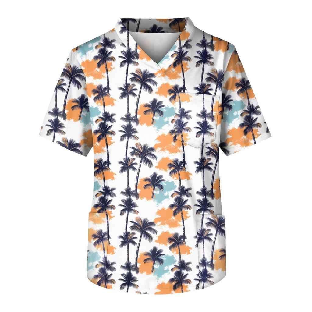 Мужской топ с коротким рукавом, V-образным вырезом и принтом, нагрудным карманом