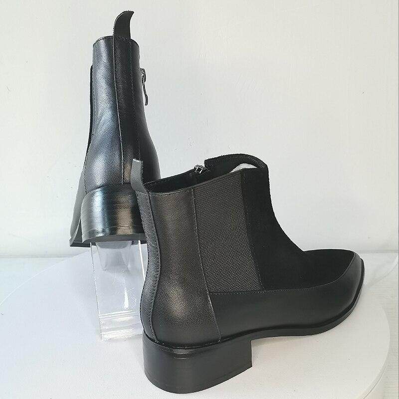 Женские ботильоны из натуральной кожи, большие размеры 22-26,5 см, яловая кожа + коровья замша, модные ботинки челси с острыми боковыми молниями