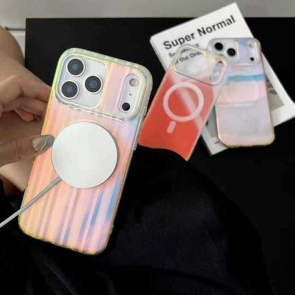 Лазерный градиентный разноцветный матовый чехол-броня IMD для iPhone17Pro, магнитный, защитный чехол Apple 16
