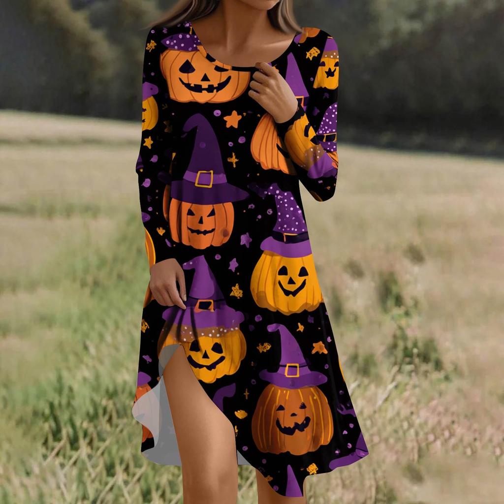 Long Sleeve Dress For Women Casual Loose Fit Print Dress With Pockets