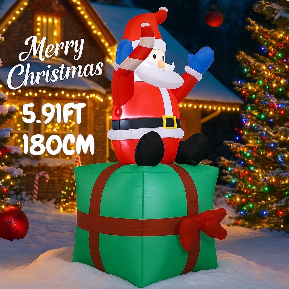 5.91FT Christmas Inflatable Toys with LED Lights Santa Claus Gift Box Supplies Home Ornaments Holiday Gift Xmas Yard Decorations
