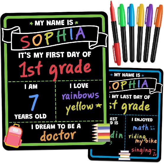 First Day of School Sign Board with Liquid Chalk Markers - 14”x11” Double-Sided & Reble - My First and Last Day - Back to School Supplies Board