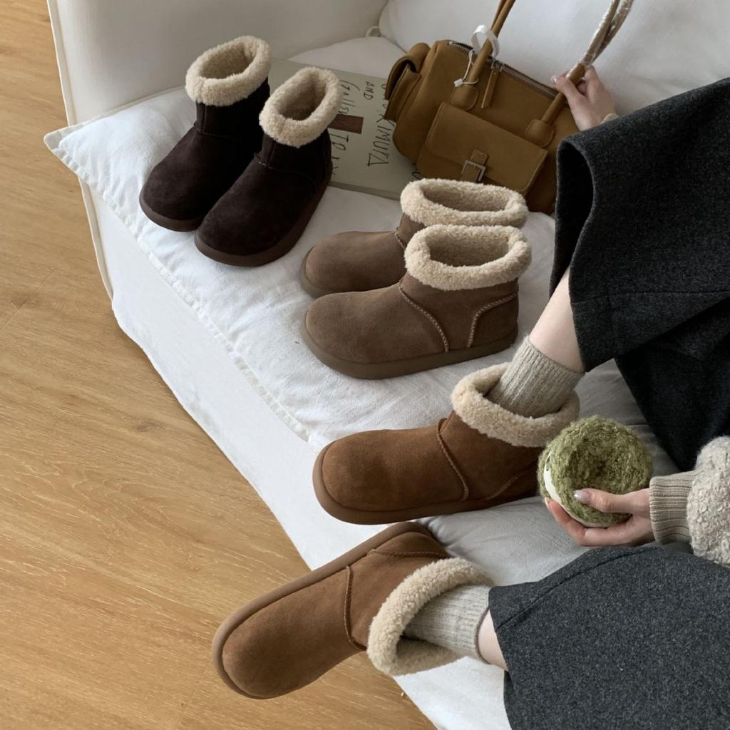 2025 Autumn and Winter New Woolen Lamb Wool Snow Boots Versatile Mango Head Comfortable Women's Velvet Cotton Short Boots